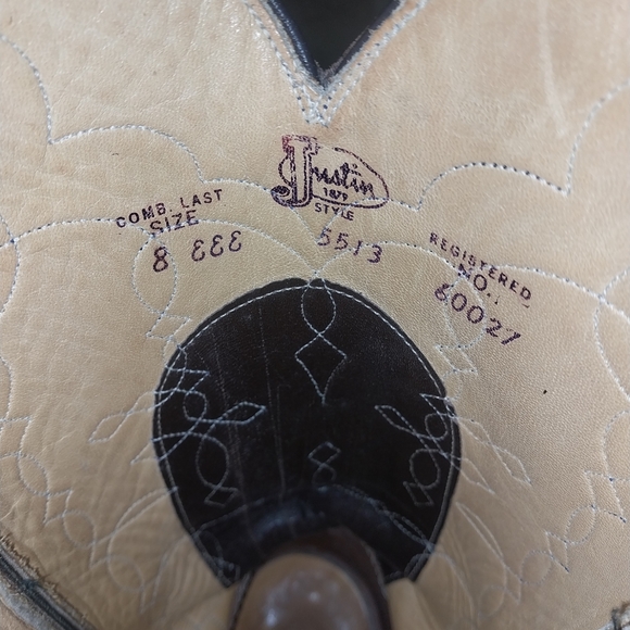 Justin Cowboy Boots Brown Leather Mens 8 Western Rockabilly Rodeo 5513 W… - Picture 6 of 8